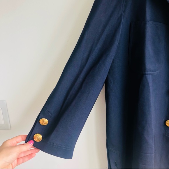 VTG Valentino Miss V Long Blazer 8 42 Navy Gold Button Lined jacket - Picture 3 of 15